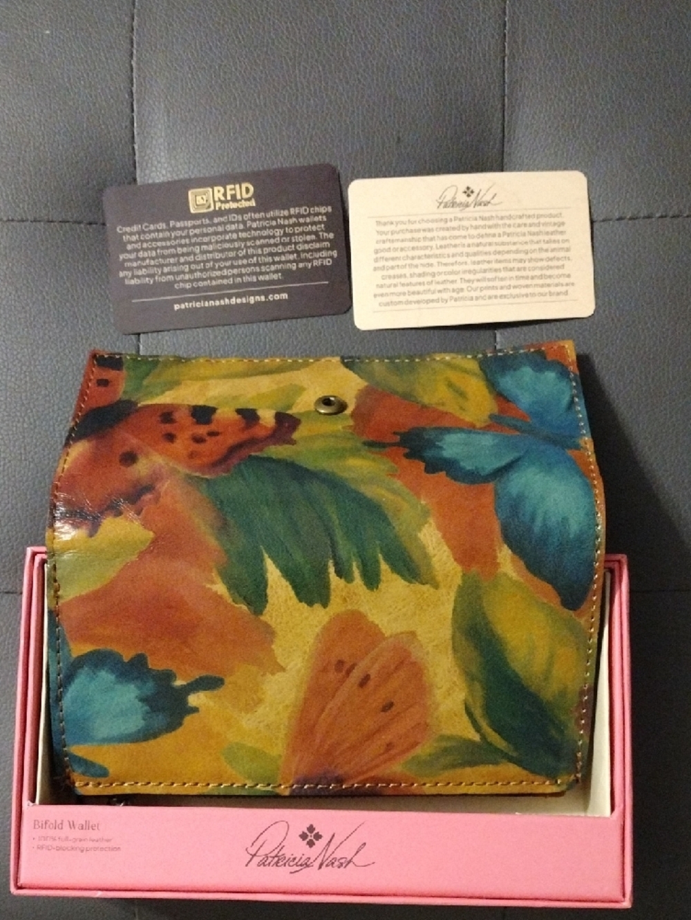 Patricia Nash Multicolor Floral Leather Wallet with Brown Snap - Picture 5 of 5